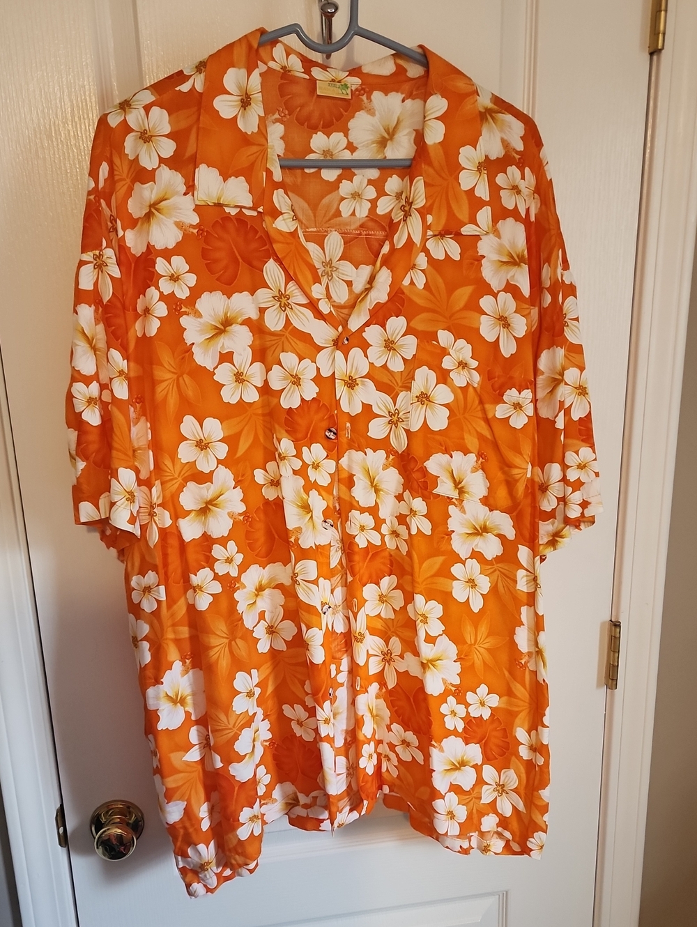 Orange Hawaiian Men's Floral Button-Up Shirt Size 3XL